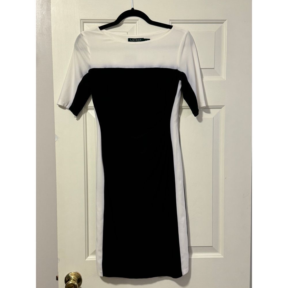 Lauren Ralph Lauren Black & White Color Block Dress Formal Office Wear Size‎ 2